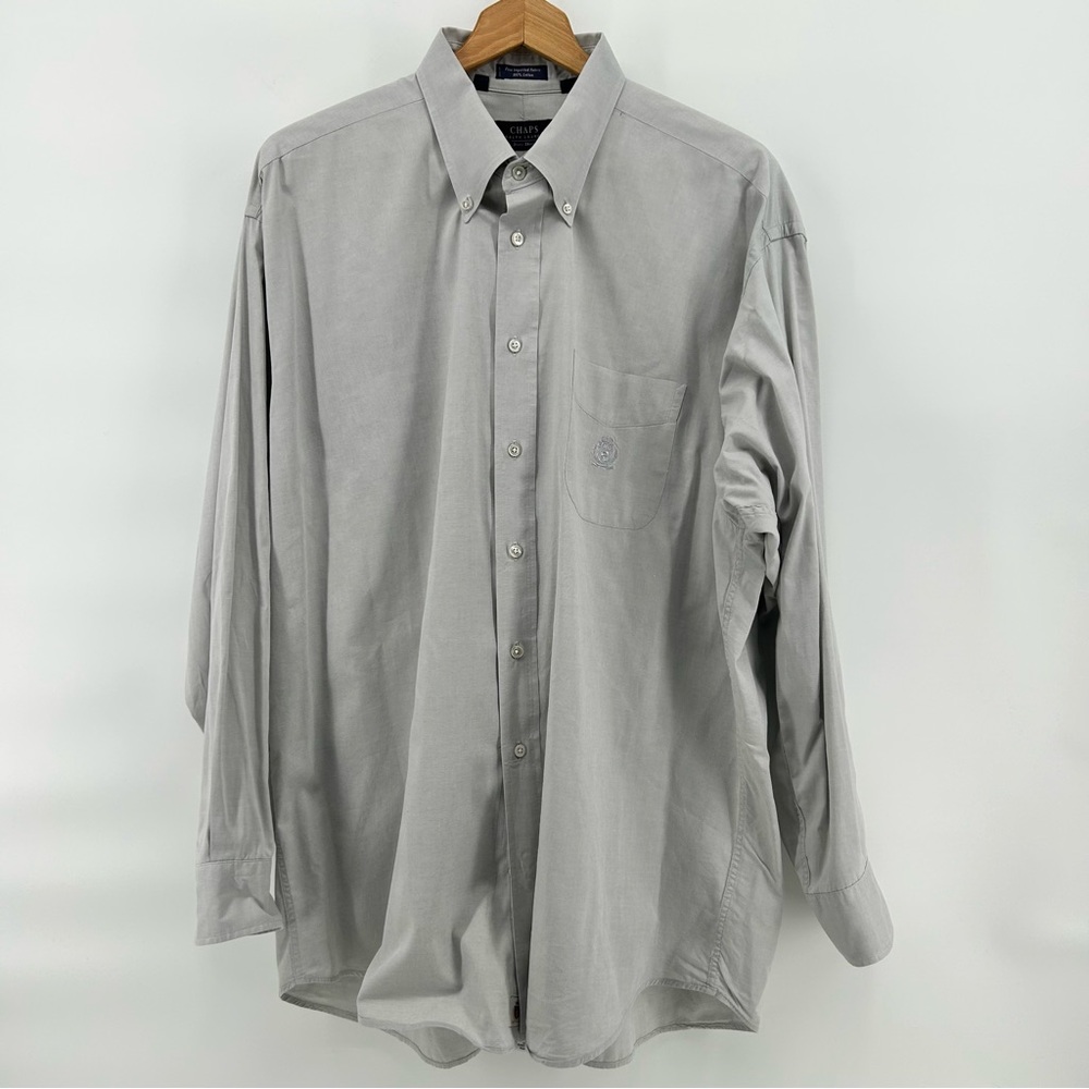 Chaps Ralph‎ Lauren Dress Shirt Mens 17.5 34/35 Gray Crest Logo Preppy Heritage